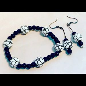 SOCCER STRETCHY BRACELET AND EARRINGS SET
